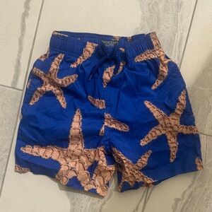 Vilebrequin Blue Swim Trunks with Tan Starfish Print